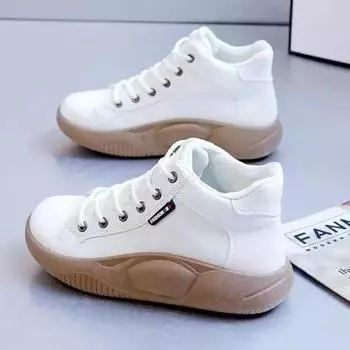 2024 Новые высокие кроссовки на платформе женские ботильоны на плоской подошве повседневные модные женские туфли из вулканизированного хлопка черные Mujer Zapatos 35 бежевый