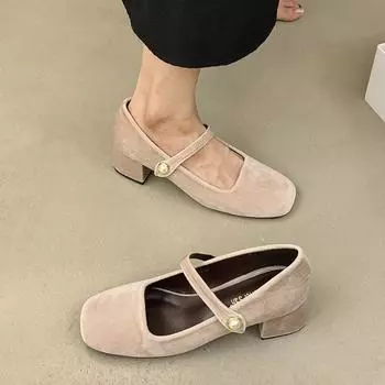 2024 Новые высококачественные балетки на плоской подошве, женские модные туфли на плоской подошве с круглым носком из кожи, туфли на танкетке, мягкие туфли Мэри Джейн 35 чёрный