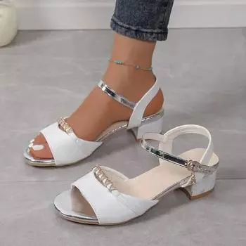 2024 Новые высококачественные популярные модные однотонные женские сандалии с пряжкой и открытым носком 35 золотой
