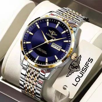 2024 Новые высококлассные мужские часы Кварцевые часы с большим циферблатом Водонепроницаемые с календарем Мужские кварцевые часы с пряжкой-бабочкой Стальной ремешок