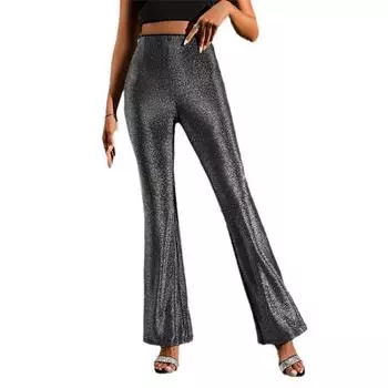 2024 Новые женские элегантные брюки-клеш с высокой талией, повседневные брюки для женщин S чёрный