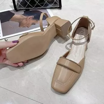 2024 Новые женские элегантные туфли на низком каблуке с острым носком и квадратным каблуком, туфли Мэри Джейн на высоком каблуке для женщин 35 чёрный