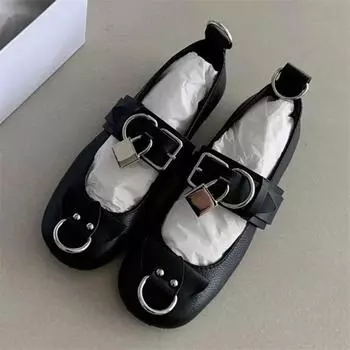 2024 Новые женские балетки с металлической пряжкой, мокасины для ходьбы, женские дизайнерские эспадрильи Мэри Джейн с замком, плоская обувь для отдыха на открытом воздухе 35 чёрный