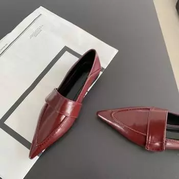 2024 Новые женские балетки с острым носком, туфли-лодочки, повседневные лоферы, весна-осень, однотонные мокасины на толстом низком каблуке 35 чёрный