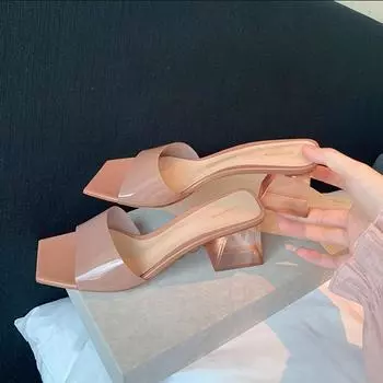 2024 новые женские босоножки на толстом каблуке с открытым носком и стразами в стиле виноградной головки высокого класса с прозрачными кристаллами 35 чёрный