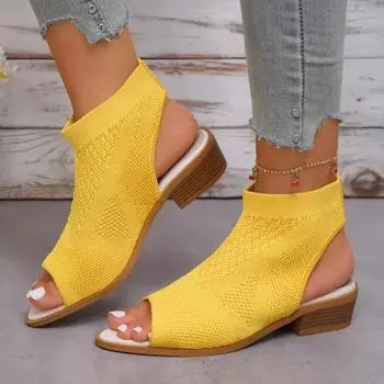 2024 Новые женские босоножки с открытым носком, сетчатые дышащие женские туфли, однотонные туфли с квадратным каблуком «рыбий рот», Zapatos De Mujer 36 бежевый