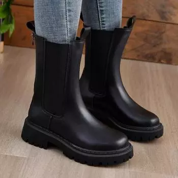 2024 Новые женские ботильоны Челси Мотоциклетные ботинки Зимняя мода Готическая повседневная обувь Плоские туфли 35 бежевый