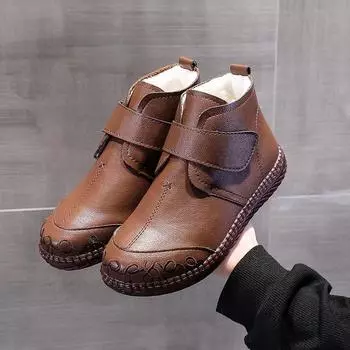 2024 Новые женские ботильоны из натуральной кожи с толстой подошвой, плюшевая обувь, женская зимняя теплая обувь, модная классная обувь, размер 36-42 36