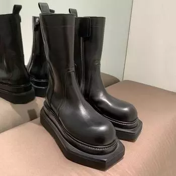 2024 Новые женские ботильоны, модные, с квадратным носком, с молнией сзади, зимние женские туфли на плоской подошве, каблуки, высококачественные женские кожаные ботинки 36