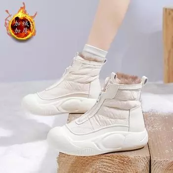 2024 Новые женские ботильоны с молнией спереди, теплые плюшевые туфли на толстой подошве, женские пушистые ботильоны, женская модная зимняя обувь на плоской подошве 35