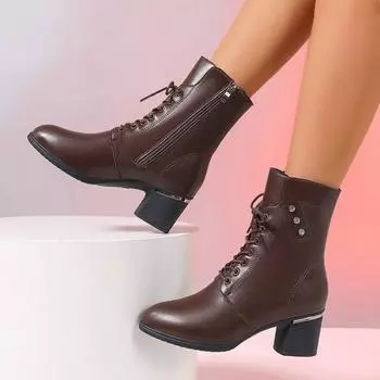 2024 Новые женские ботинки с острыми носами, теплая зимняя удобная и темпераментная женская обувь Универсальная застежка-молния 35 коричневый