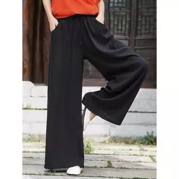 2024 новые женские брюки из хлопка и льна с песком, литературные и тонкие, с эластичной талией, прямые брюки, широкие брюки, длинные брюки M красный