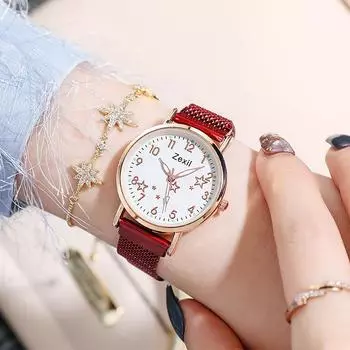 2024 новые женские часы популярные кварцевые часы простые ультратонкие модные цветочные часы женские красный