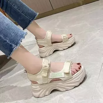 2024 Новые женские черные сандалии на толстой подошве, летняя модная обувь для ходьбы на платформе, женские нескользящие пляжные сандалии Mujer 35 бежевый