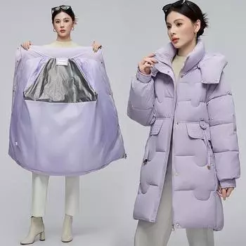 2024 новые женские длинные куртки из хлопка с подогревом, женские зимние модные свободные тонкие куртки из хлопка L хаки