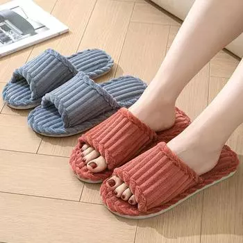 2024 Новые женские домашние пушистые тапочки, нескользящие повседневные домашние туфли на плоской подошве, мужские шлепанцы, теплая обувь, однотонные парные тапочки 36-37 бежевый