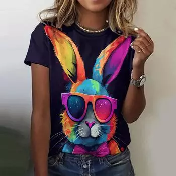 2024 Новые женские футболки с мультяшным принтом животных, забавный пуловер, летние свободные футболки с короткими рукавами, большие размеры, модная футболка S-4XL 3XL