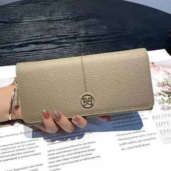 2024 Новые женские кошельки из натуральной кожи, длинный кошелек, первый слой из коровьей кожи, клатчи для женщин, большой емкости, складной кошелек чёрный