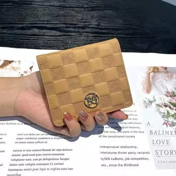 2024 Новые женские кошельки в шахматную клетку из натуральной кожи, короткий кошелек, первый слой из коровьей кожи, двойной кошелек, сетка, складка для женщин чёрный