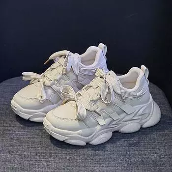 2024 Новые женские кроссовки из искусственной кожи черного цвета для повседневной носки, дышащие, для спорта, ходьбы, бега, на платформе, на плоской подошве 35 чёрный