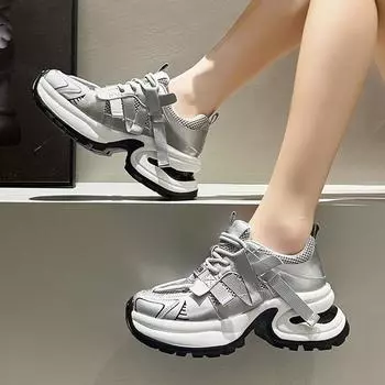 2024 Новые женские кроссовки из натуральной кожи на толстой подошве, повседневная обувь с сеткой, женские спортивные кроссовки, теннисные женские кроссовки 35-40 35 бежевый