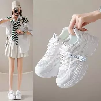 2024 Новые женские кроссовки Летние дышащие кроссовки на платформе Теннисные туфли Модные повседневные туфли на шнуровке белого цвета Zapatos De Mujer 35 серый