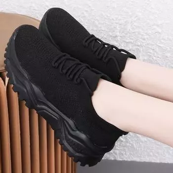 2024 новые женские летающие тканые дышащие трендовые туфли для папы, сетчатые повседневные модные туфли большого размера на платформе для женщин 35 серый