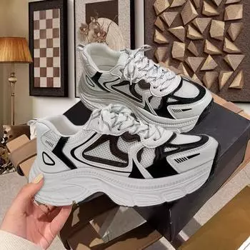 2024 Новые женские летние осенние модные повседневные туфли, уличные кроссовки на шнуровке для женщин, женская удобная универсальная обувь 36 чёрный