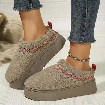 2024 Новые женские меховые тапочки Короткие сапоги Плоские короткие плюшевые шлепанцы Хлопковая обувь Дизайнерский бренд Зимние сапоги для снега 36 бежевый