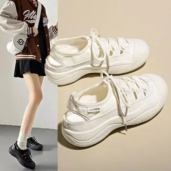 2024 Новые женские модные повседневные туфли женские туфли на платформе со шнуровкой пустые вулканизированные туфли женские дизайнерские кроссовки Zapatillas 35 бежевый