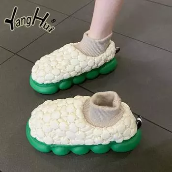 2024 Новые женские модные теплые хлопковые ботинки на зимней платформе, водонепроницаемые, для отдыха, в корейском стиле, вязаные, сращивающиеся, ботильоны для снега 36