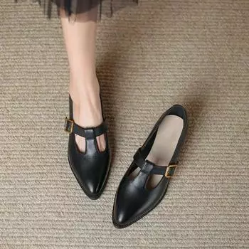 2024 Новые женские мокасины однотонные туфли на плоской подошве для женщин из лакированной кожи с неглубоким носком, повседневная обувь для поездок на работу, квадратный каблук 35 чёрный