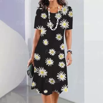 2024 Новые женские платья с цветочным принтом Элегантные и красивые платья миди больших размеров Женское летнее цельное платье S