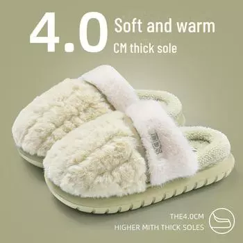2024 Новые женские плюшевые зимние хлопковые тапочки: Удобная домашняя обувь на толстой подошве 38-39