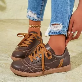 2024 Новые женские повседневные кроссовки на шнуровке для отдыха на открытом воздухе Осенние удобные низкие дизайнерские кроссовки на толстой подошве Zapatillas De Mujer 36 чёрный