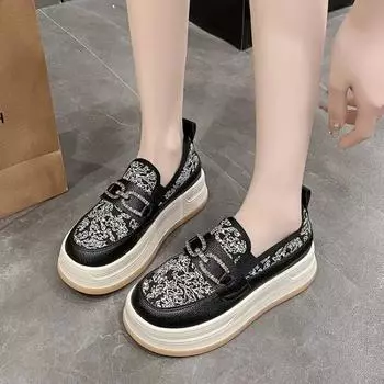 2024 Новые женские повседневные туфли Кроссовки на толстой платформе с клином и скрытым каблуком Женская обувь для отдыха Летние кроссовки для женщин 35 бежевый