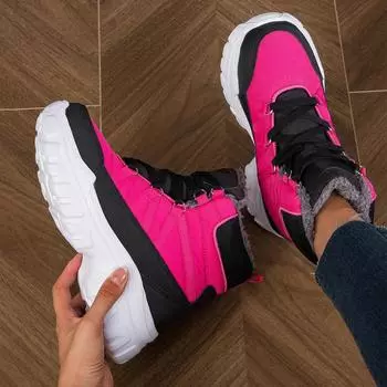 2024 Новые женские повседневные зимние ботинки Роскошные брендовые кроссовки Ботильоны на толстой подошве Теплые плюшевые хлопковые ботинки 36 чёрный