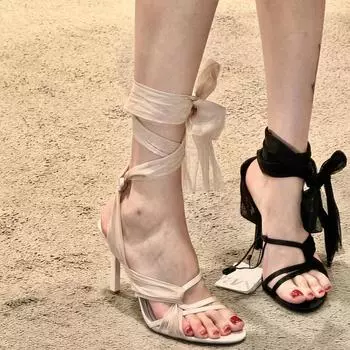 2024 новые женские сандалии-гладиаторы, модные женские уличные модельные сандалии на высоком каблуке с перекрестными ремешками, летняя женская обувь Size 35(foot 22.5cm) бежевый