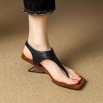 2024 Новые женские сандалии из натуральной кожи, шлепанцы, босоножки на высоком каблуке, туфли для вечеринки и свадьбы, женская мода, туфли с открытым носком, летние туфли для выпускного вечера 34 чёрный