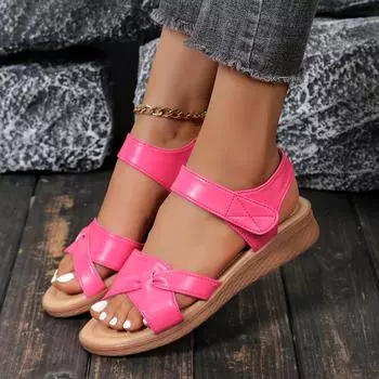 2024 Новые женские сандалии с открытым носком, женские ретро-туфли на плоской подошве для мам, туфли на плоской подошве большого размера 43, женская пляжная повседневная обувь Romen 35