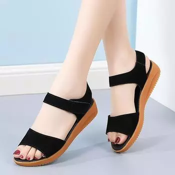 2024 Новые женские сандалии Удобные римские босоножки на танкетке Низкие каблуки Пляжная обувь Ретро женская мода сандалии Большой размер 43 35 бежевый