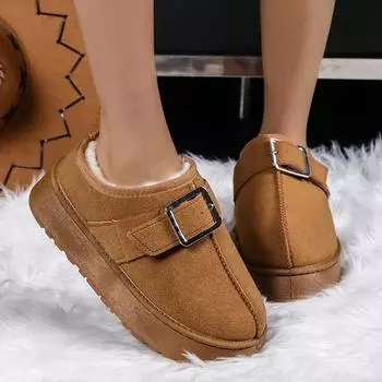 2024 Новые женские шерстяные хлопковые сапоги с пряжкой, теплые шерстяные низкие сапоги на платформе, женские уличные нескользящие сапоги, обувь для женщин 36
