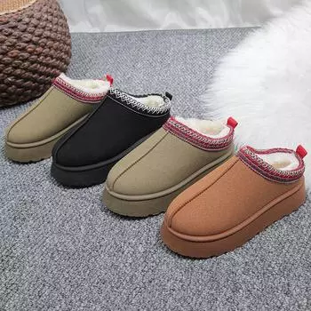 2024 Новые женские шерстяные тапочки, теплые шерстяные низкие сапоги на платформе, тапочки, женские уличные нескользящие ботинки, обувь для женщин 36 коричневый