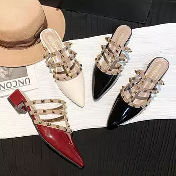 2024 Новые женские современные сандалии, летняя мода, туфли-лодочки с острым носком и заклепками, красивые туфли на высоком каблуке 35 бежевый