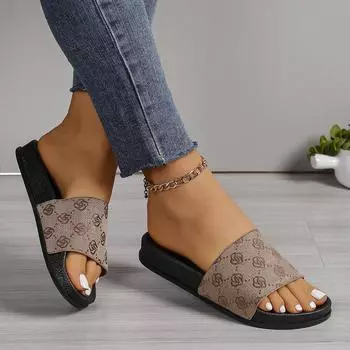 2024 Новые женские тапочки на толстой подошве для ношения на открытом воздухе, новый стиль, вышитые буквы, одно слово, платформа, толстая подошва, увеличивающая рост 36 розовый