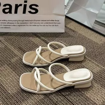 2024 Новые женские тапочки на высоком каблуке с нескользящей подошвой, уличные, с открытым носком, пляжные женские сандалии, сексуальные, модные, дизайнерские, женская обувь 35