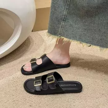 2024 Новые женские тапочки с нескользящей подошвой, уличные, с открытым носком, пляжные женские сандалии, сексуальные, модные, плоские, резиновые женские тапочки 35