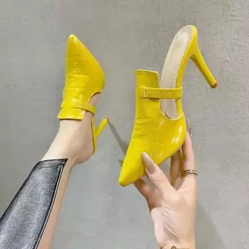 2024 Новые женские тапочки с острым носком на шпильках Универсальные однотонные удобные женские туфли Летняя женская обувь Baotou 34 абрикосовый