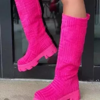 2024 Новые женские теплые зимние высокие сапоги Повседневные женские замшевые прогулочные ботинки Удобные модные ботинки на толстой подошве для подиума 35