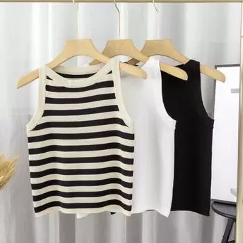 2024 Новые женские топы-туники без рукавов, летняя мода, базовый эластичный однотонный жилет, уличные рубашки, повседневные майки One Size бежевый